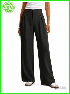 Wide Leg Suit Trousers Pleated Front Elastic Waist Business Casual Pants